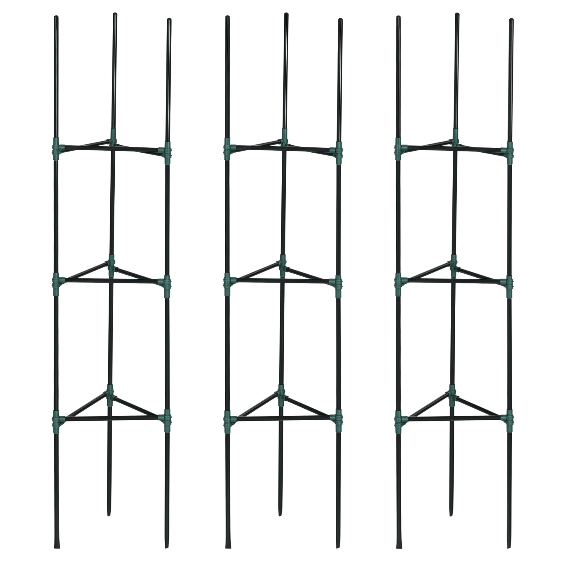 Plant Support 3-Piece Set, Plant Holder with 3 Levels, Garden Plant Support Stakes, Trellis, Tomato Cage for Climbing Plants, Steel, Green, 38 x 38 x 182 cm