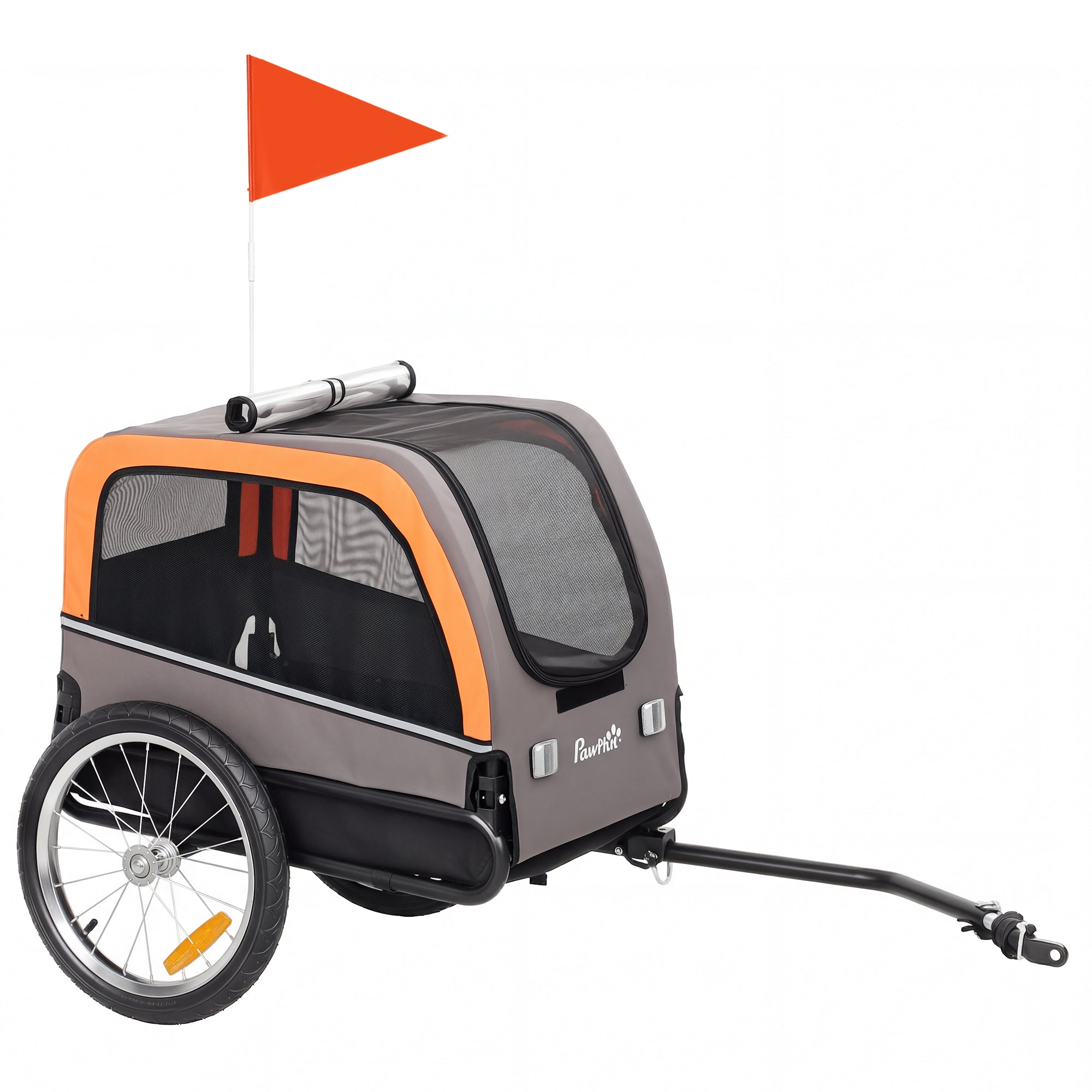 Foldable Dog Bike Trailer with Reflectors — 2 Zippered Doors, Internal Leash, Mesh Windows, Portable 600D Oxford Carrier for Small to Medium Dogs (up to 44 lb)