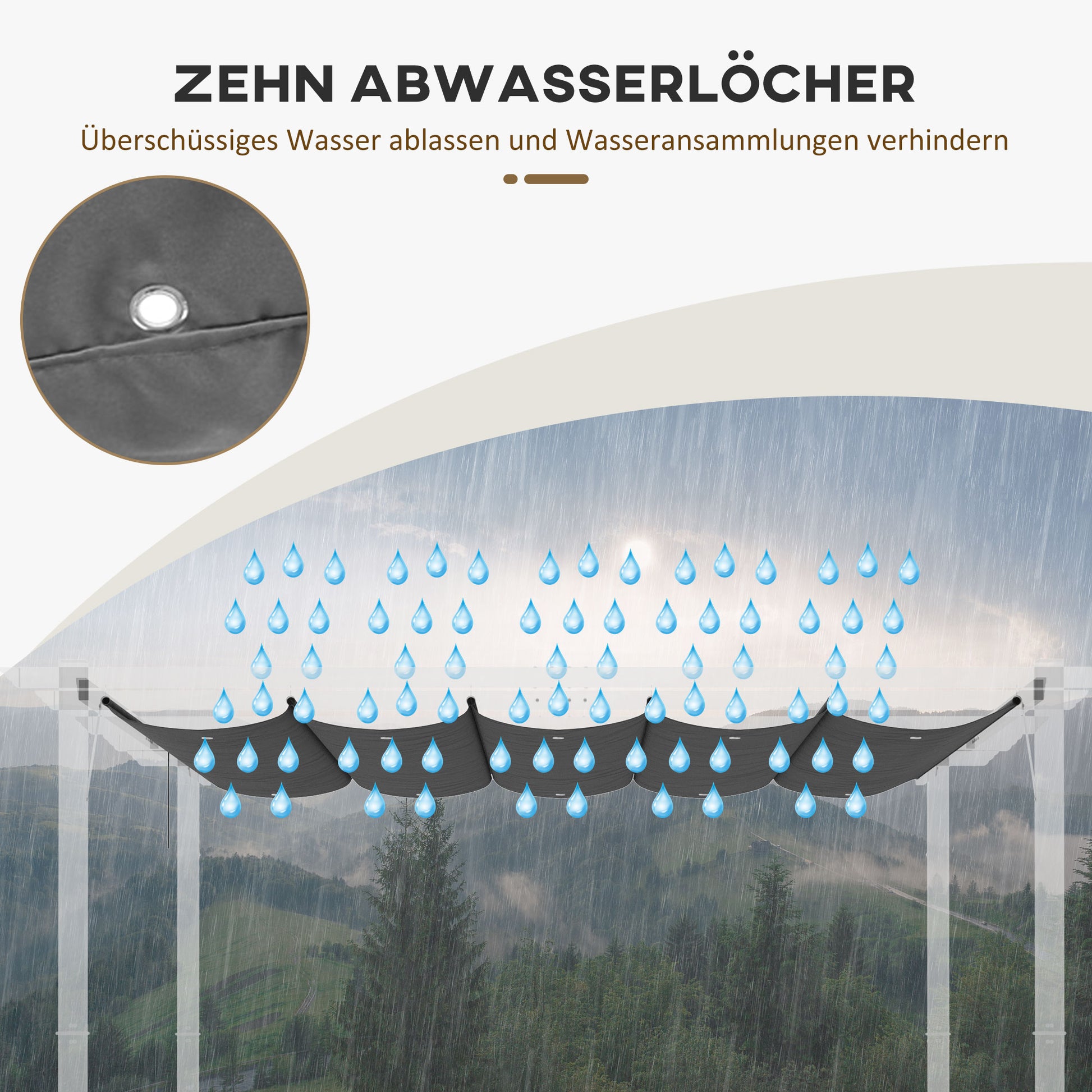 Replacement Canopy for 3 x 3 m Pergola, Waterproof Retractable Wave Roof with Rain Drainage Holes, Winterproof Shade Cover for Garden, Patio, Dark Gray