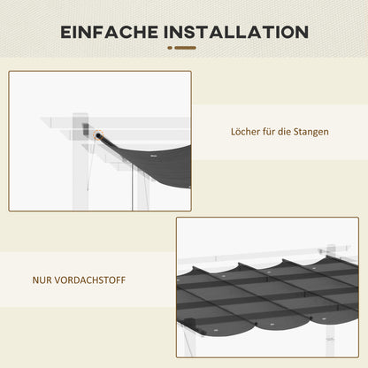 Replacement Canopy for 3 x 3 m Pergola, Waterproof Retractable Wave Roof with Rain Drainage Holes, Winterproof Shade Cover for Garden, Patio, Dark Gray