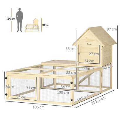Wooden Rabbit Hutch Enclosure Pet Villa 2 Levels with Running Area Ramp and Lockable Doors 151.5 x 106 x 97 cm