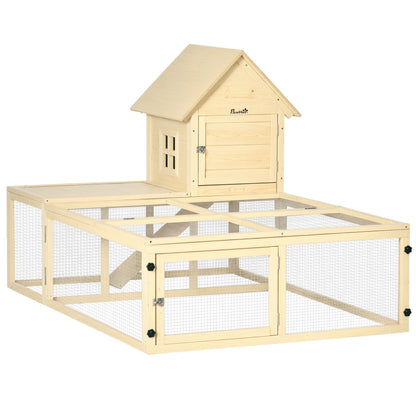Wooden Rabbit Hutch Enclosure Pet Villa 2 Levels with Running Area Ramp and Lockable Doors 151.5 x 106 x 97 cm
