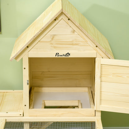 Wooden Rabbit Hutch Enclosure Pet Villa 2 Levels with Running Area Ramp and Lockable Doors 151.5 x 106 x 97 cm