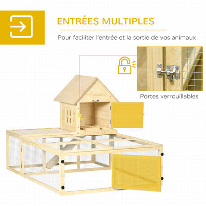 Wooden Rabbit Hutch Enclosure Pet Villa 2 Levels with Running Area Ramp and Lockable Doors 151.5 x 106 x 97 cm