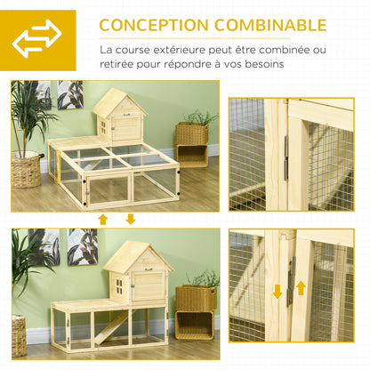 Wooden Rabbit Hutch Enclosure Pet Villa 2 Levels with Running Area Ramp and Lockable Doors 151.5 x 106 x 97 cm