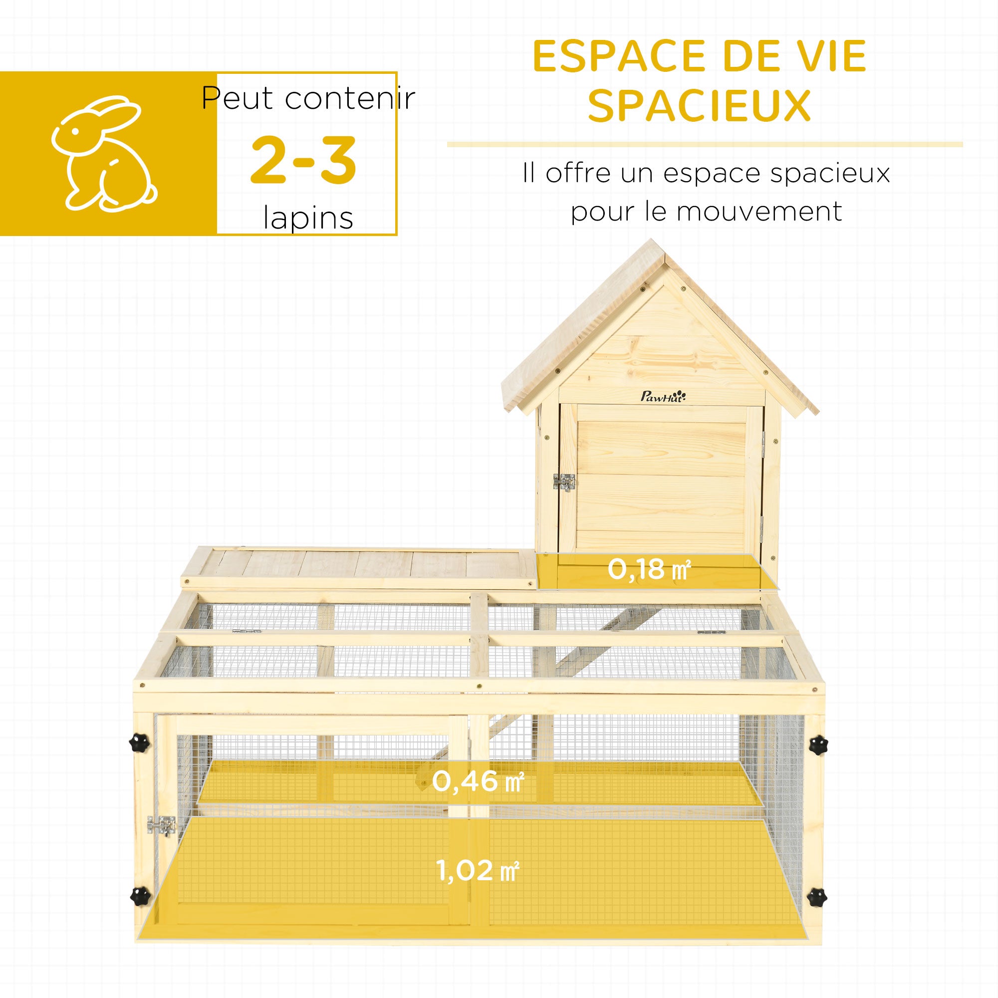 Wooden Rabbit Hutch Enclosure Pet Villa 2 Levels with Running Area Ramp and Lockable Doors 151.5 x 106 x 97 cm