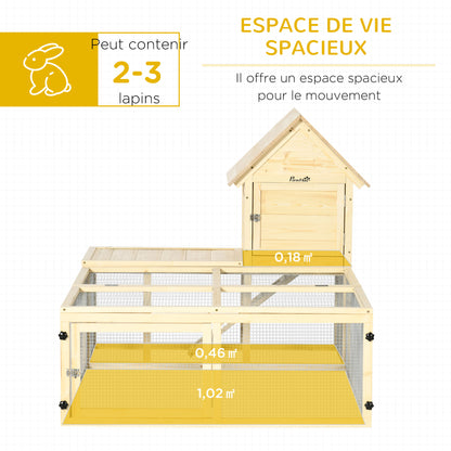 Wooden Rabbit Hutch Enclosure Pet Villa 2 Levels with Running Area Ramp and Lockable Doors 151.5 x 106 x 97 cm