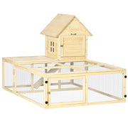 Wooden Rabbit Hutch Enclosure Pet Villa 2 Levels with Running Area Ramp and Lockable Doors 151.5 x 106 x 97 cm
