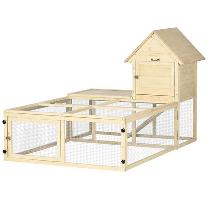 Wooden Rabbit Hutch Enclosure Pet Villa 2 Levels with Running Area Ramp and Lockable Doors 151.5 x 106 x 97 cm