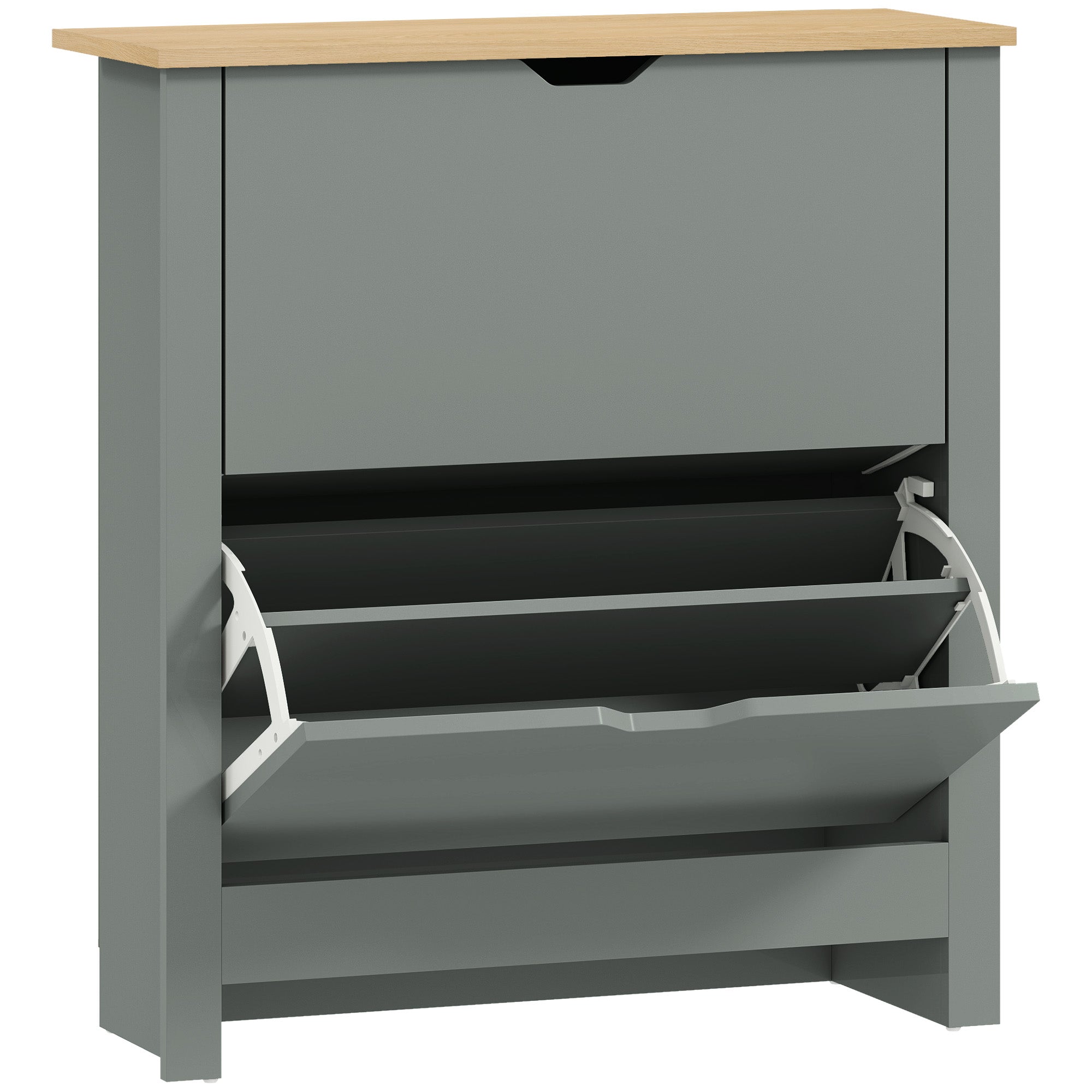 Shoe Cabinet with 2 Flip Drawers – Slim Shoe Rack with Adjustable Divider for up to 12 Pairs, 28.3 x 10.2 x 31.5 in, Light Gray