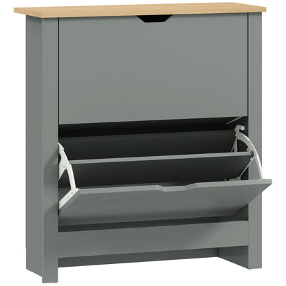 Shoe Cabinet with 2 Flip Drawers – Slim Shoe Rack with Adjustable Divider for up to 12 Pairs, 28.3 x 10.2 x 31.5 in, Light Gray