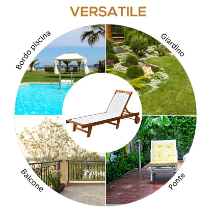Garden Sun Lounger with Adjustable Backrest with Wheels in Acacia Wood 198x60x88/80/69/45cm