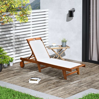 Garden Sun Lounger with Adjustable Backrest with Wheels in Acacia Wood 198x60x88/80/69/45cm