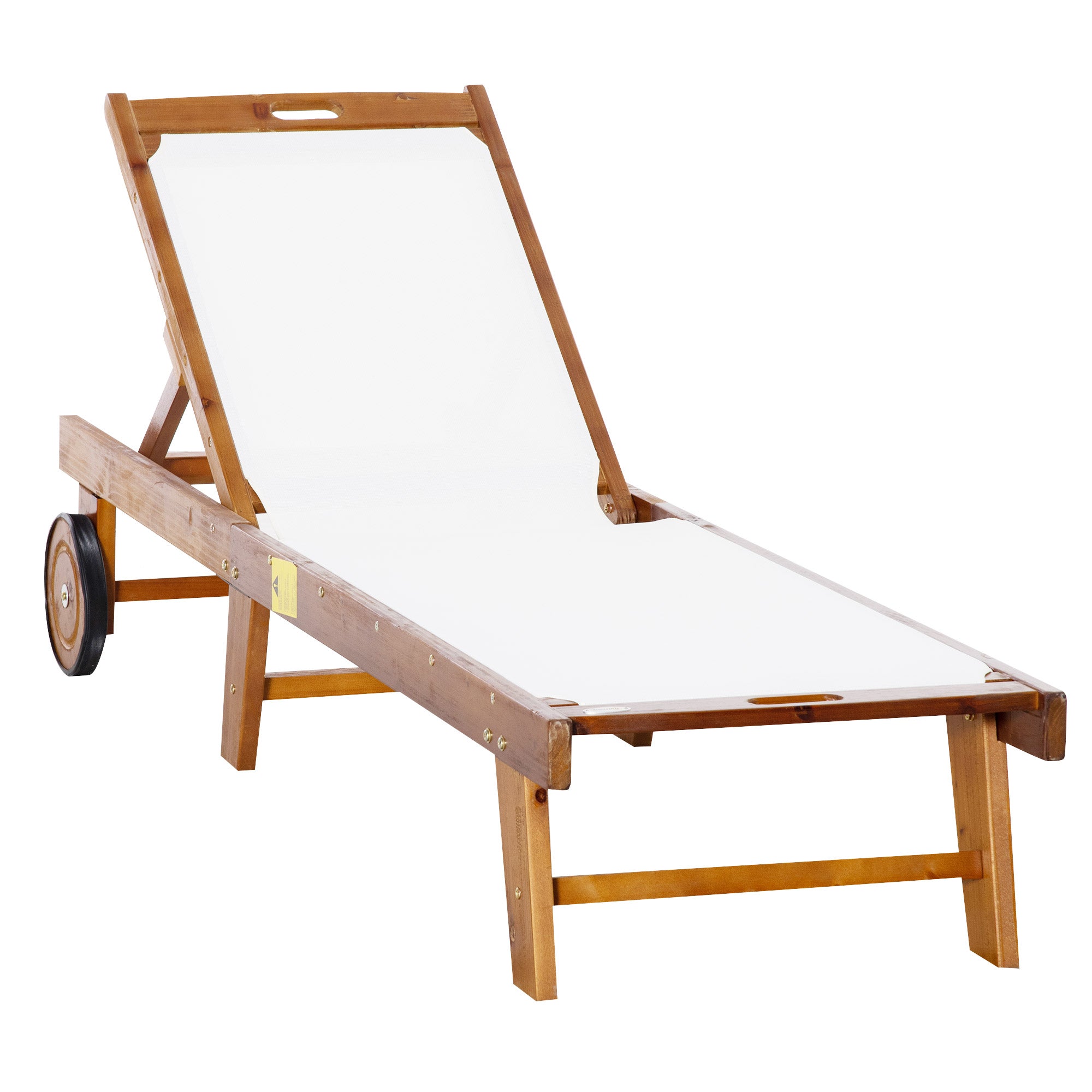 Garden Sun Lounger with Adjustable Backrest with Wheels in Acacia Wood 198x60x88/80/69/45cm