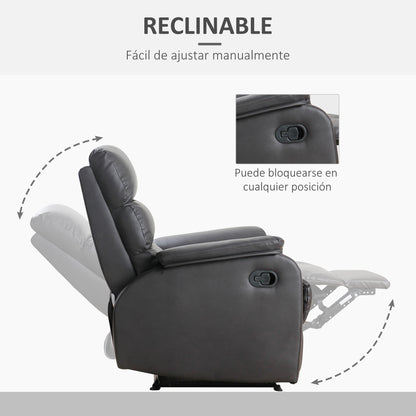 Manual Reclining Relax Armchair Upholstered in PU with Retractable Footrest Extra Padded Seat and Backrest for Living Room Office Bedroom 75x92x99 cm Brown