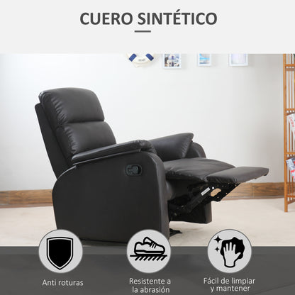 Manual Reclining Relax Armchair Upholstered in PU with Retractable Footrest Extra Padded Seat and Backrest for Living Room Office Bedroom 75x92x99 cm Brown