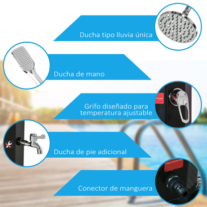 Outdoor Solar Shower 35 L Garden Shower with 2 Showerheads Hot and Cold Water 0-55°C for Pool Patio Beach 17.5x14.5x216 cm Black