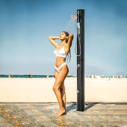 Outdoor Solar Shower 35 L Garden Shower with 2 Showerheads Hot and Cold Water 0-55°C for Pool Patio Beach 17.5x14.5x216 cm Black