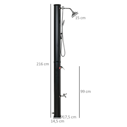 Outdoor Solar Shower 35 L Garden Shower with 2 Showerheads Hot and Cold Water 0-55°C for Pool Patio Beach 17.5x14.5x216 cm Black