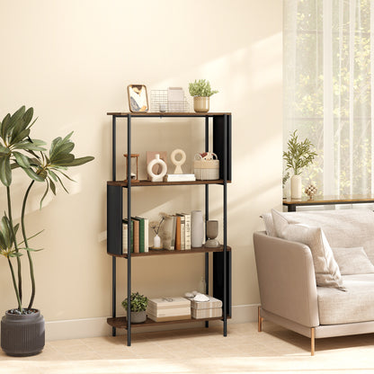 4-Tier Storage Shelf, 4-Shelf Bookcase with Curved Side Panels, Industrial Style Steel Frame Storage Unit for Office, Living Room, Bedroom — 31.5 x 11.8 x 55.5 in (80 x 30 x 141 cm), Brown