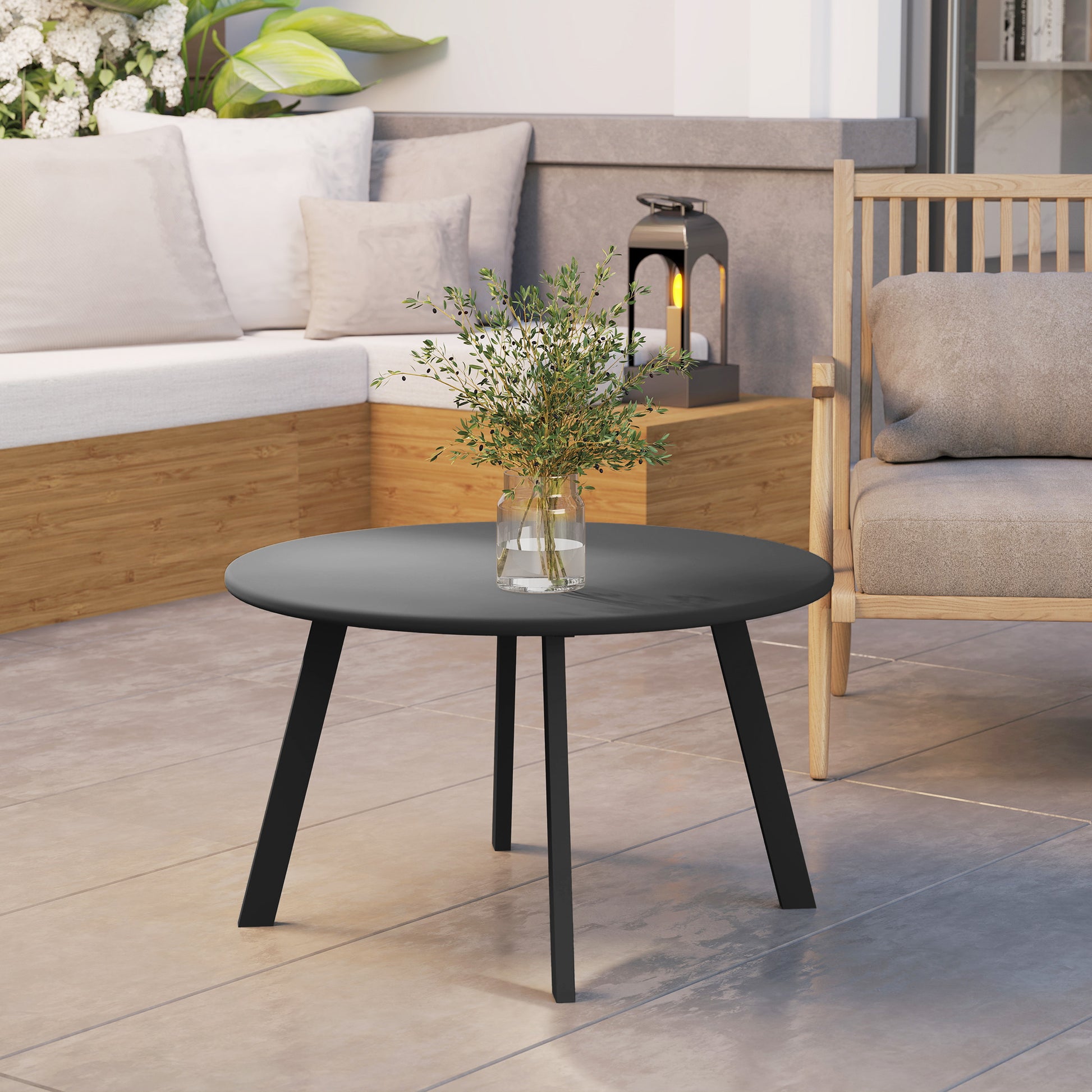 Side Table Balcony Table Made of Metal Round Coffee Table Weatherproof Garden Table Easy to Care for Coffee Table Outdoor Table for Balcony Garden Terrace Porch Living Room Ø70 x 42H cm Black