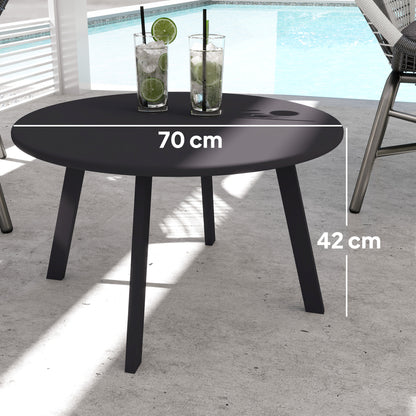 Side Table Balcony Table Made of Metal Round Coffee Table Weatherproof Garden Table Easy to Care for Coffee Table Outdoor Table for Balcony Garden Terrace Porch Living Room Ø70 x 42H cm Black