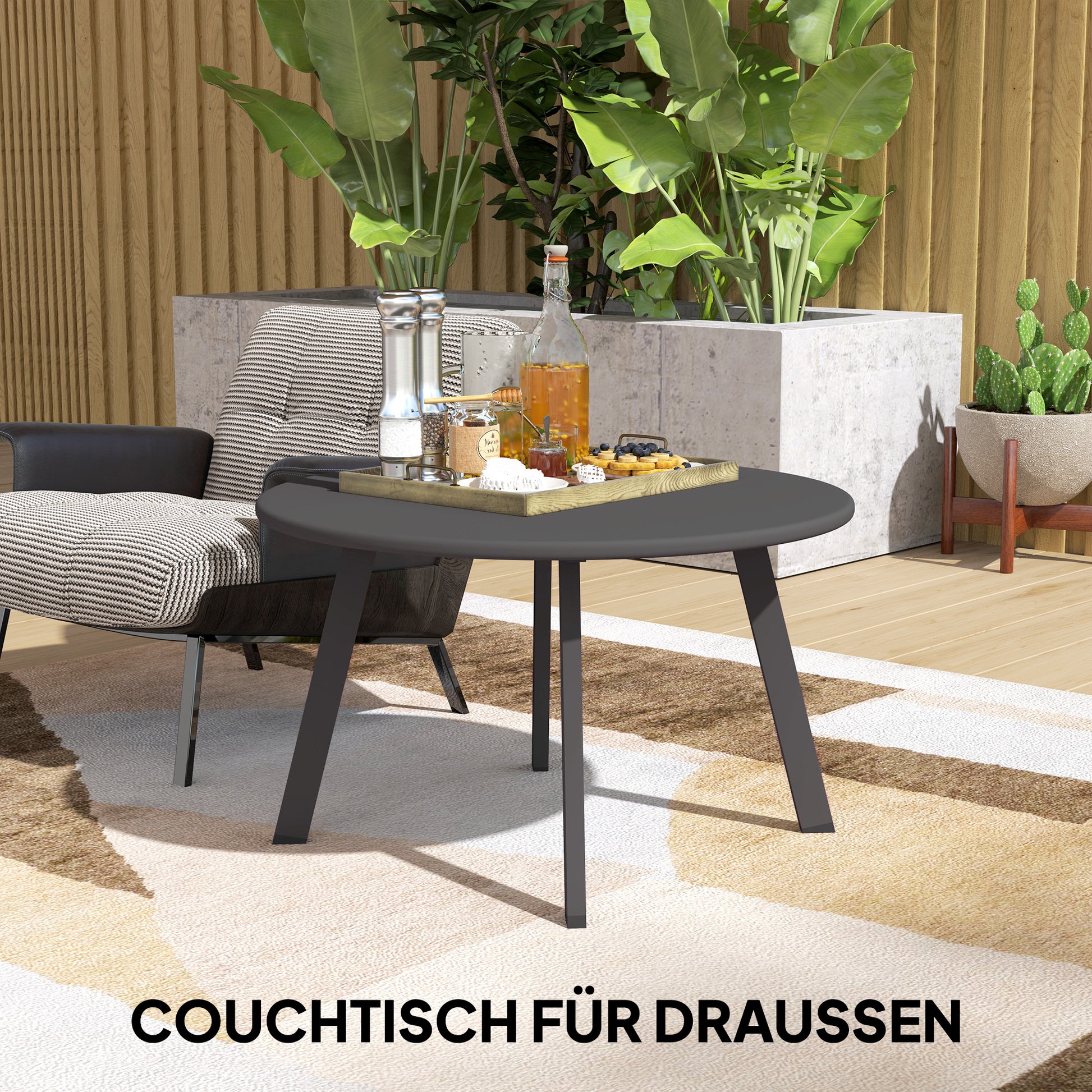 Side Table Balcony Table Made of Metal Round Coffee Table Weatherproof Garden Table Easy to Care for Coffee Table Outdoor Table for Balcony Garden Terrace Porch Living Room Ø70 x 42H cm Black