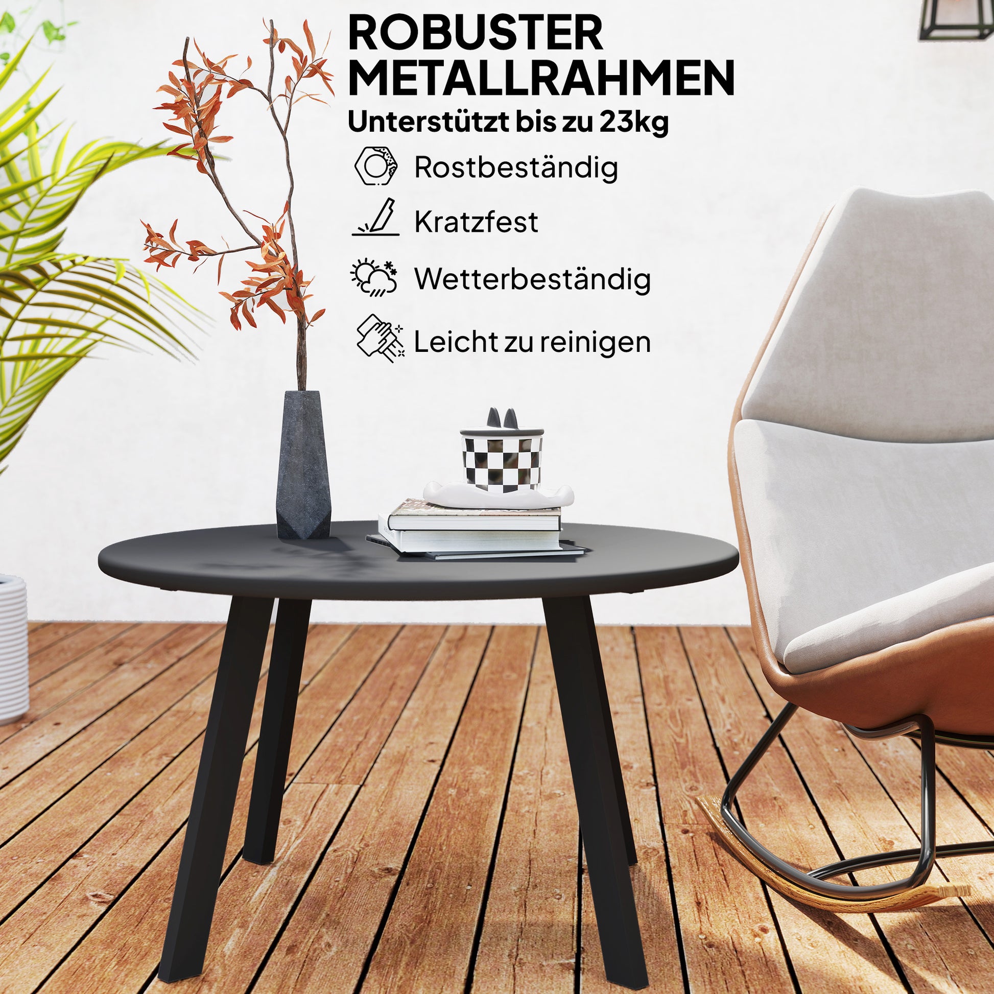 Side Table Balcony Table Made of Metal Round Coffee Table Weatherproof Garden Table Easy to Care for Coffee Table Outdoor Table for Balcony Garden Terrace Porch Living Room Ø70 x 42H cm Black