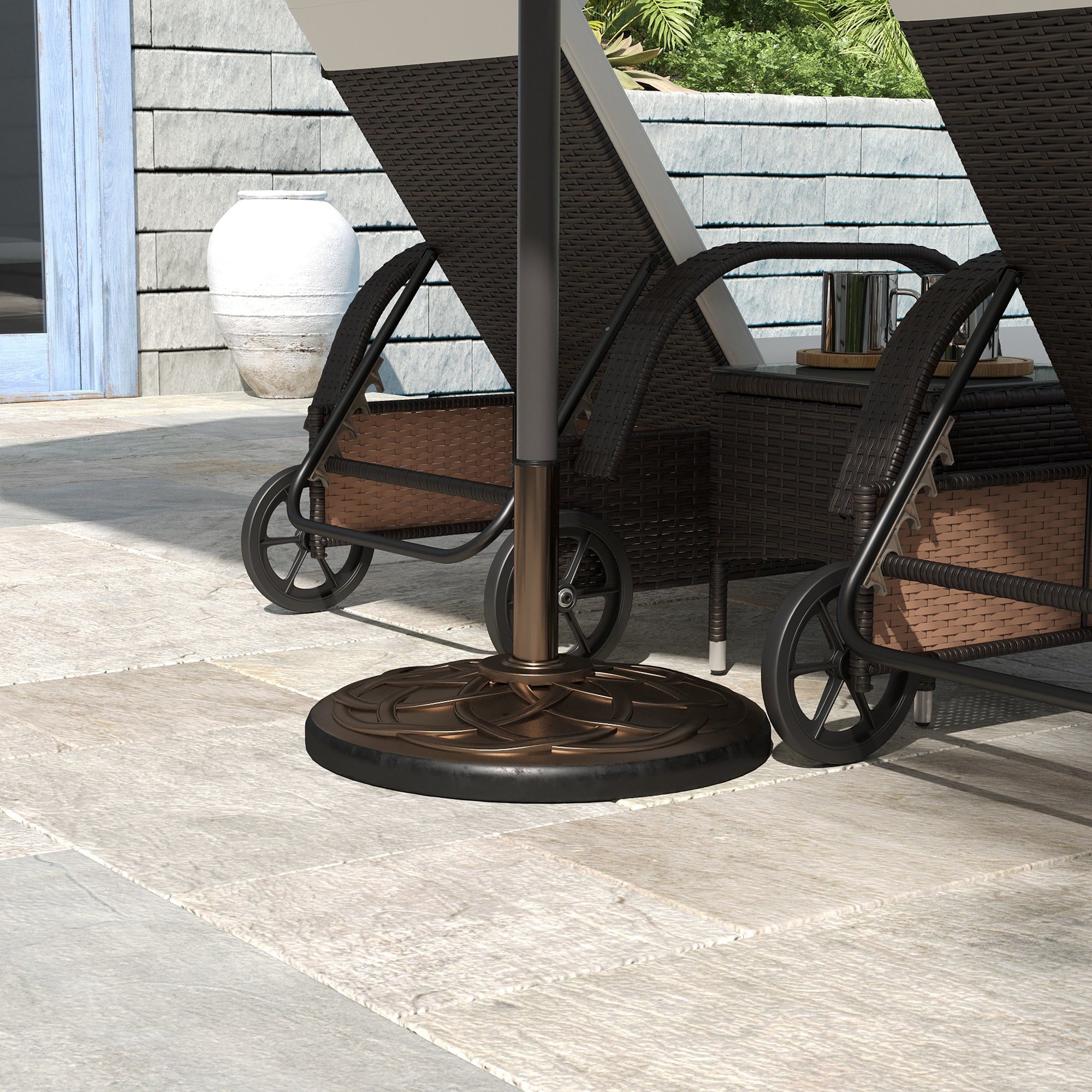 Garden Umbrella Base Net Weight 19 kg Parasol Stand Suitable for 38mm/48mm Mast Resin for Outdoor Terrace Patio Ø54.5x34 cm Bronze