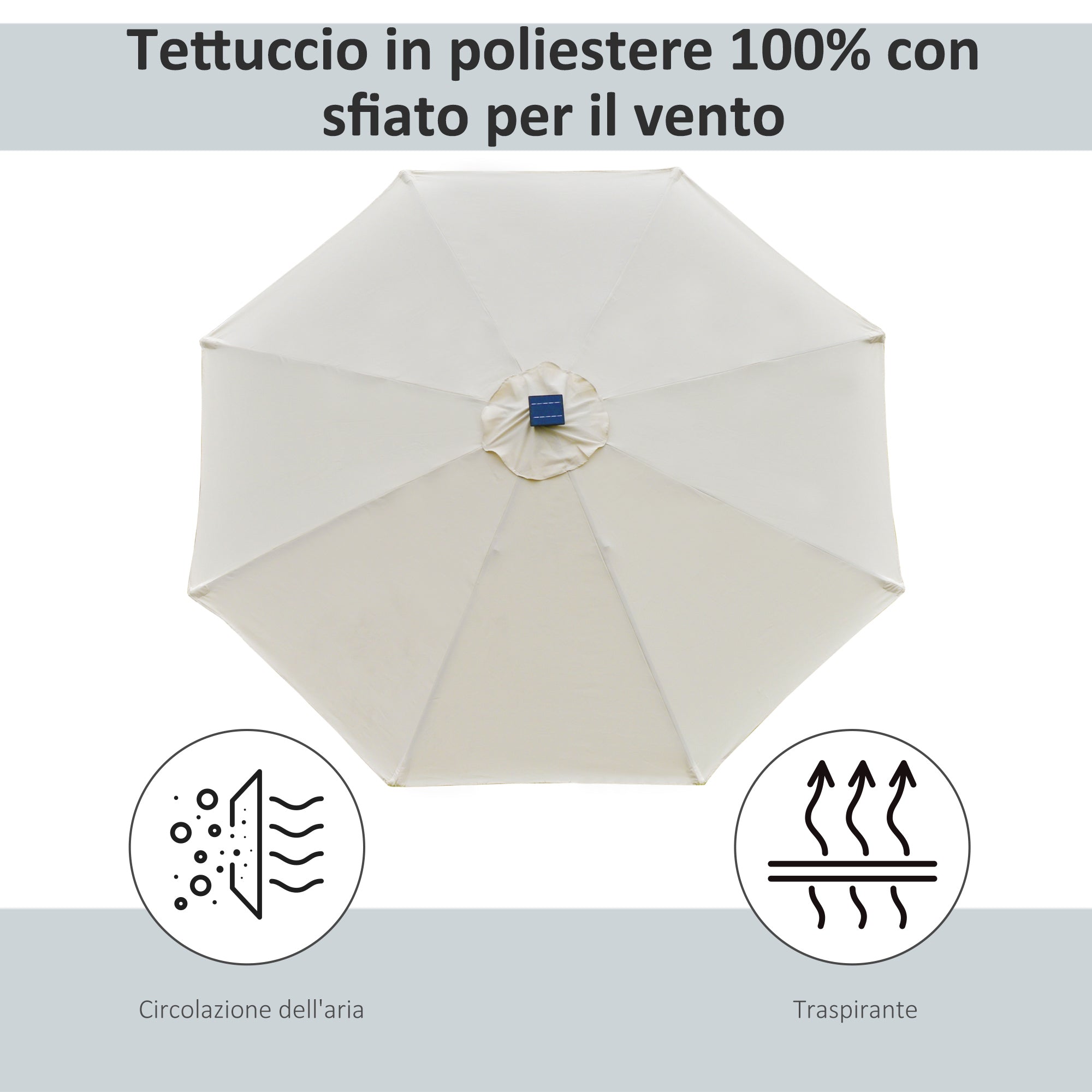 Garden Umbrella Φ270 x 245cm with Crank and Tilt, LED Lights and Solar Panel, Cream White