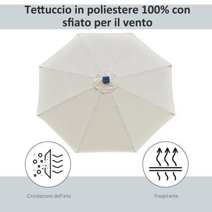 Garden Umbrella Φ270 x 245cm with Crank and Tilt, LED Lights and Solar Panel, Cream White