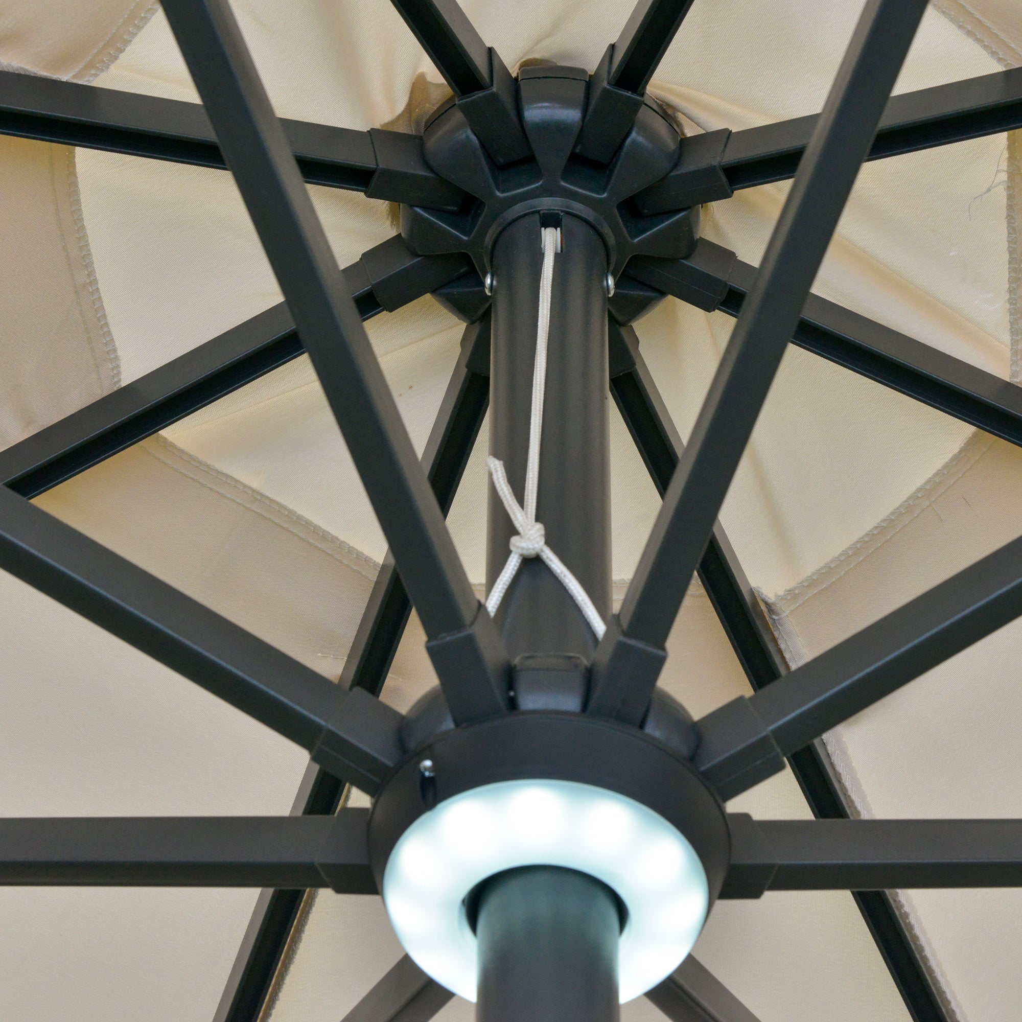 Garden Umbrella Φ270 x 245cm with Crank and Tilt, LED Lights and Solar Panel, Cream White