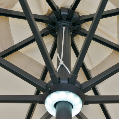 Garden Umbrella Φ270 x 245cm with Crank and Tilt, LED Lights and Solar Panel, Cream White
