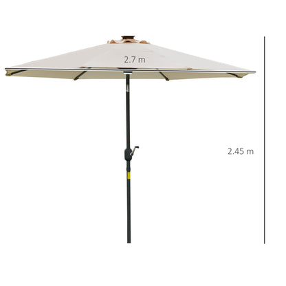Garden Umbrella Φ270 x 245cm with Crank and Tilt, LED Lights and Solar Panel, Cream White