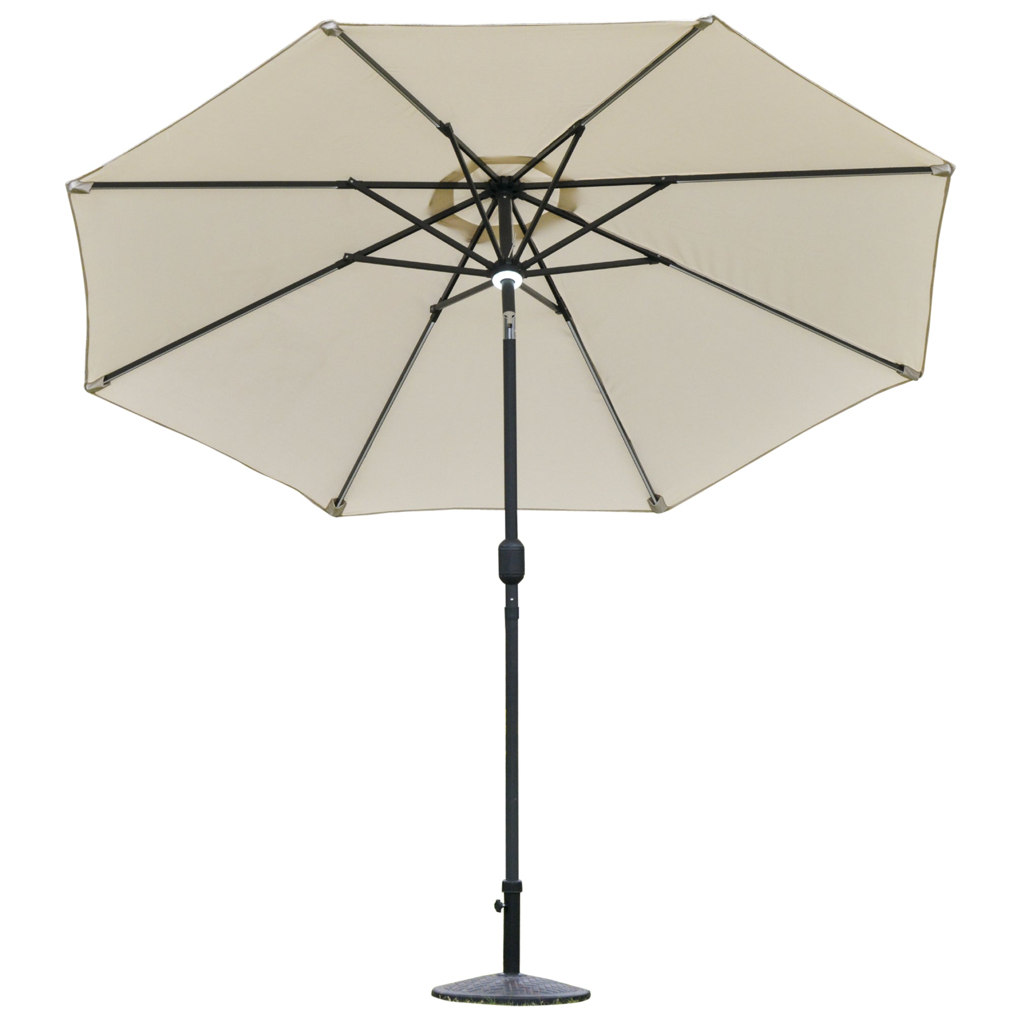 Garden Umbrella Φ270 x 245cm with Crank and Tilt, LED Lights and Solar Panel, Cream White