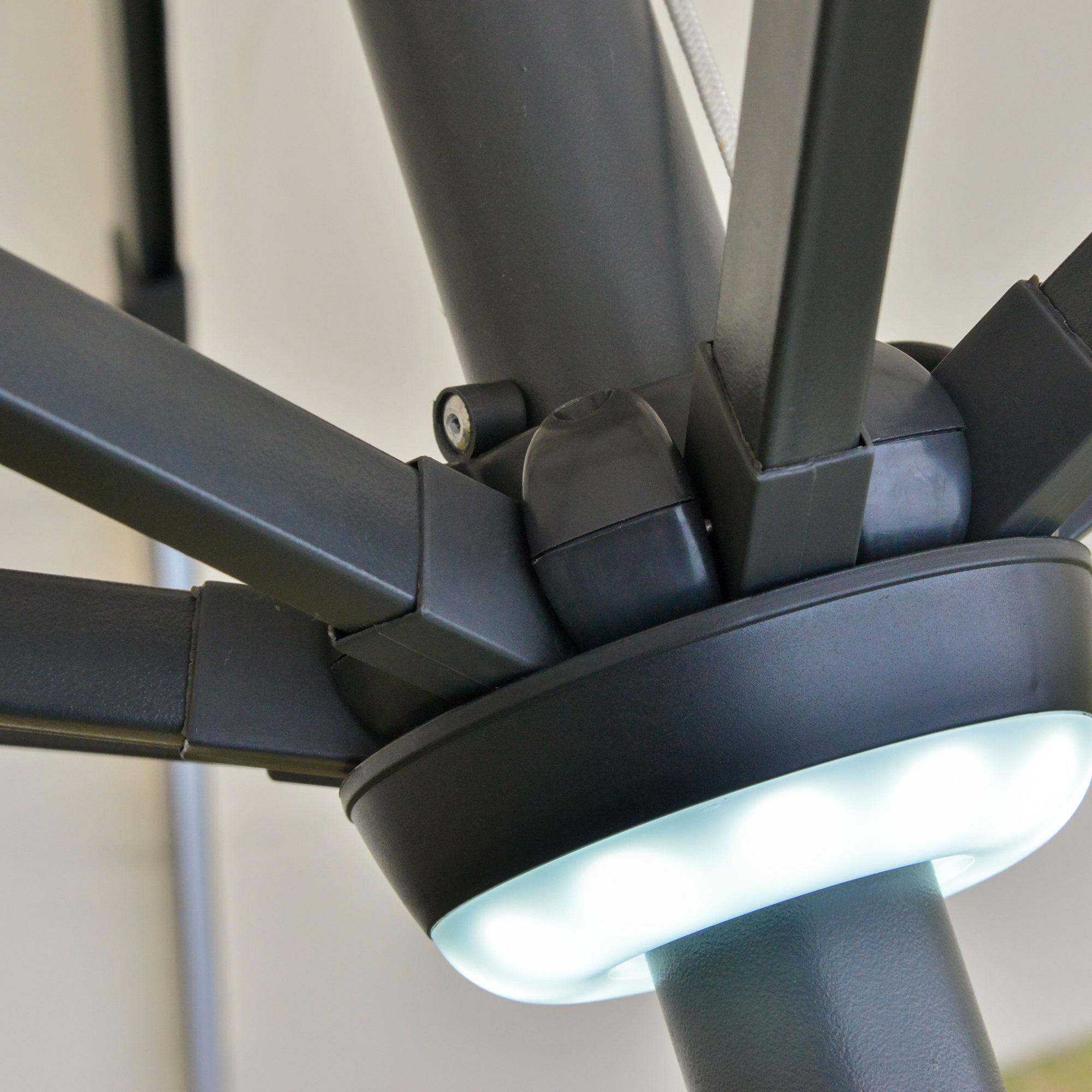 Garden Umbrella Φ270 x 245cm with Crank and Tilt, LED Lights and Solar Panel, Cream White