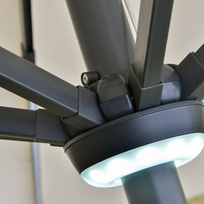 Garden Umbrella Φ270 x 245cm with Crank and Tilt, LED Lights and Solar Panel, Cream White