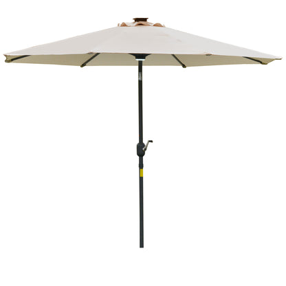Garden Umbrella Φ270 x 245cm with Crank and Tilt, LED Lights and Solar Panel, Cream White