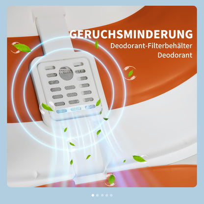 Cat Litter Box with Lid, Foldable Hooded Cat Toilet with Scoop, Deodorant Floor Grid Cat Litter Box for Cats up to 5 kg 52 x 41 x 38 cm White+Orange