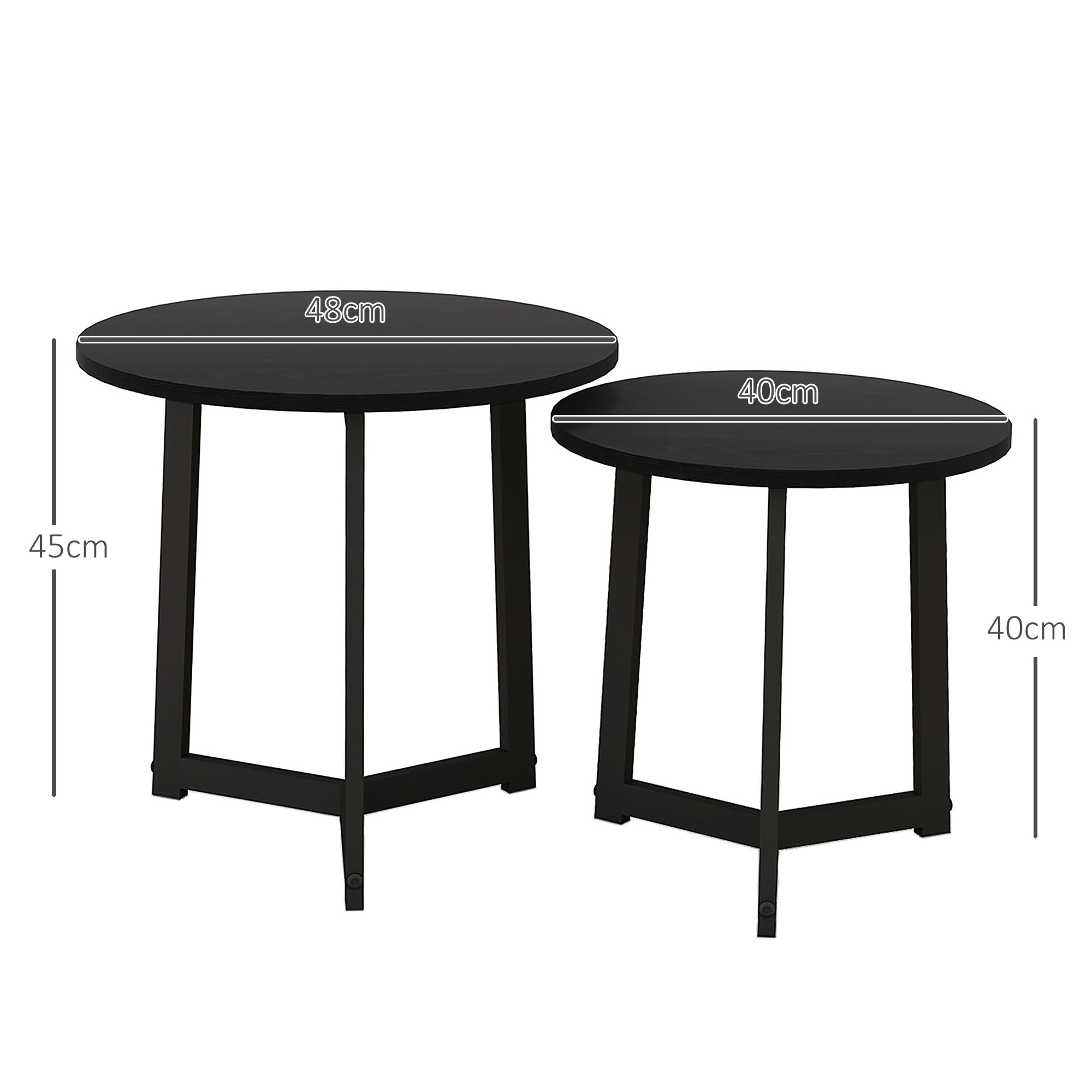 Round Coffee Table 2-Piece Set, Side Table made of MDF and Steel, in modern design, Stackable, Coffee Table Living Room Table for Living Room Bedroom, Black