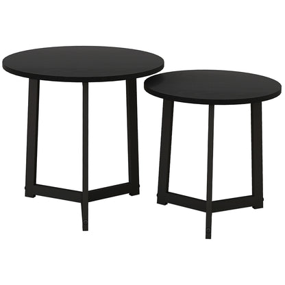 Round Coffee Table 2-Piece Set, Side Table made of MDF and Steel, in modern design, Stackable, Coffee Table Living Room Table for Living Room Bedroom, Black