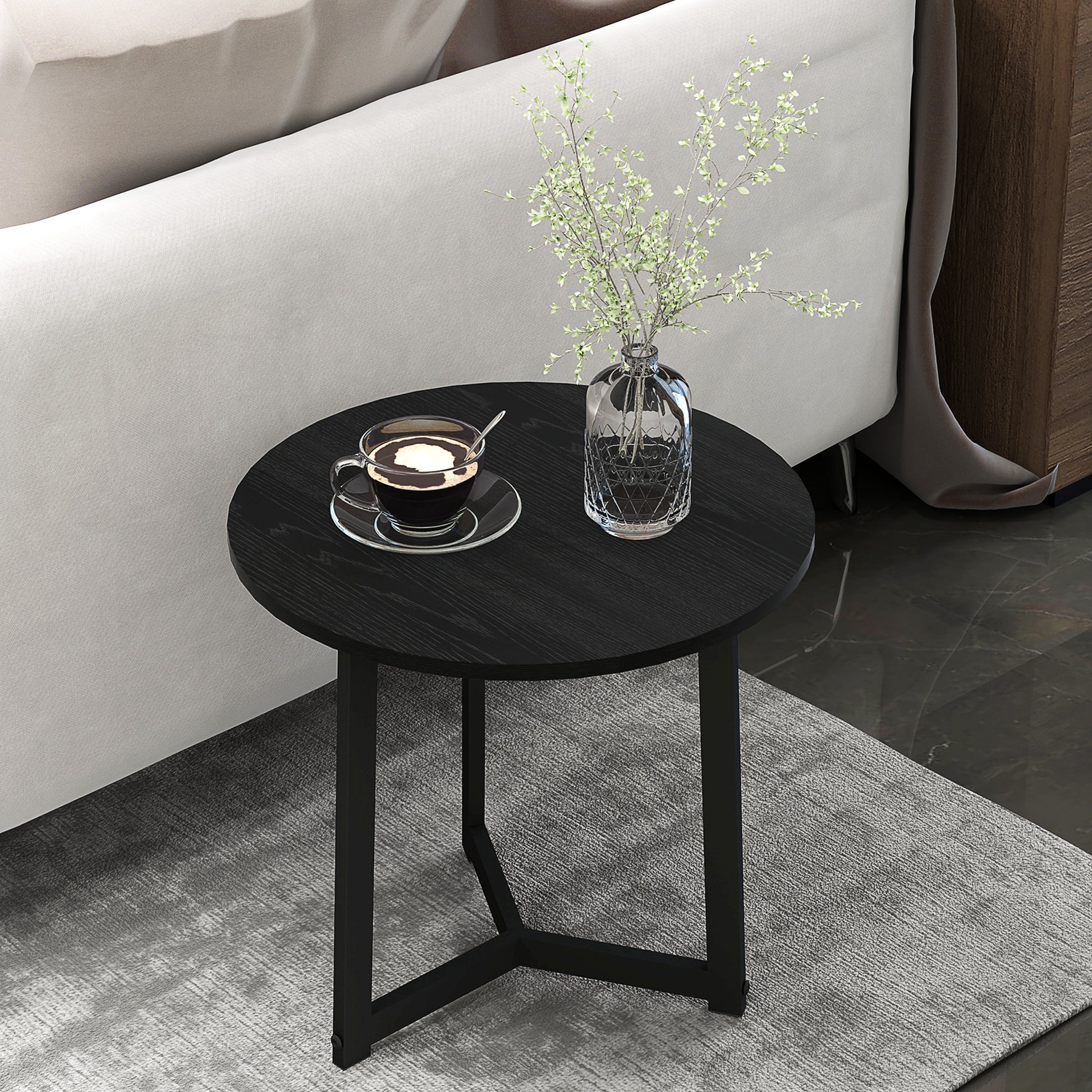 Round Coffee Table 2-Piece Set, Side Table made of MDF and Steel, in modern design, Stackable, Coffee Table Living Room Table for Living Room Bedroom, Black