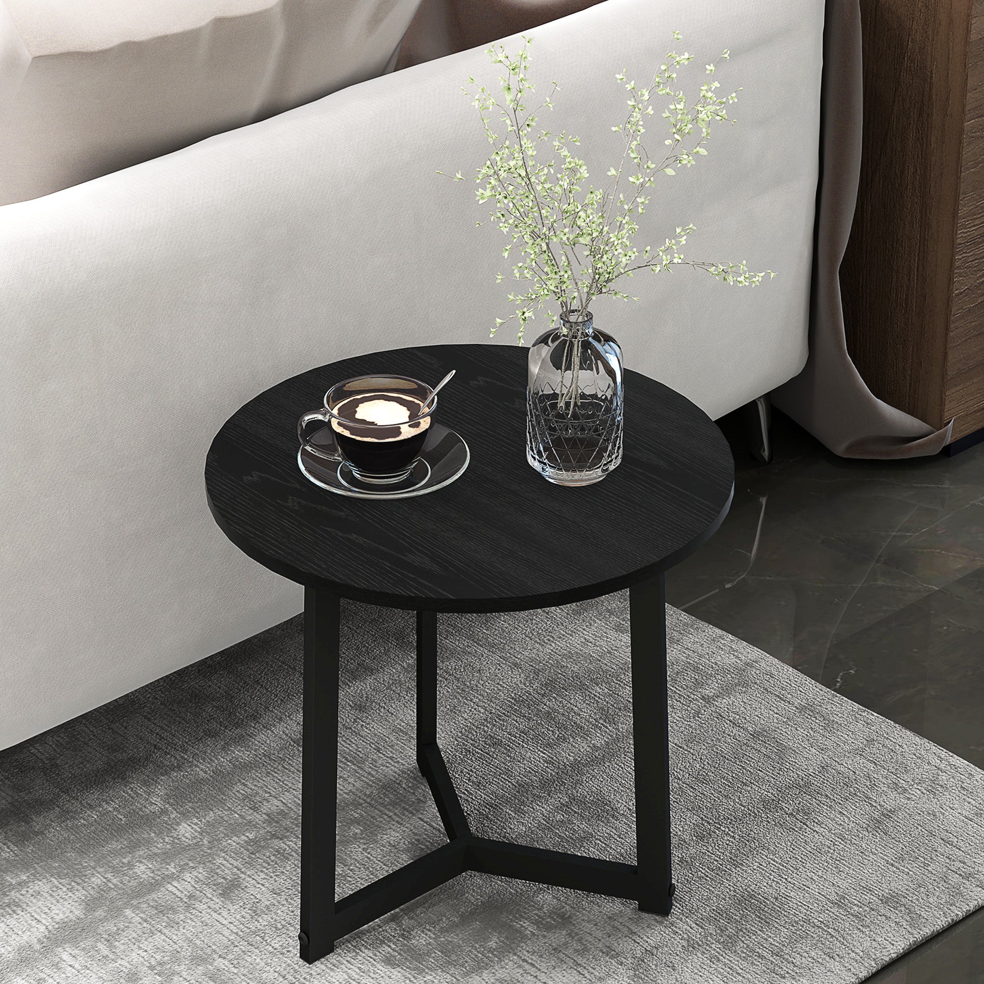 Round Coffee Table 2-Piece Set, Side Table made of MDF and Steel, in modern design, Stackable, Coffee Table Living Room Table for Living Room Bedroom, Black