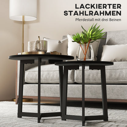 Round Coffee Table 2-Piece Set, Side Table made of MDF and Steel, in modern design, Stackable, Coffee Table Living Room Table for Living Room Bedroom, Black