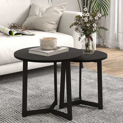 Round Coffee Table 2-Piece Set, Side Table made of MDF and Steel, in modern design, Stackable, Coffee Table Living Room Table for Living Room Bedroom, Black