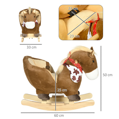 Rocking Horse for Babies 18-36 Months Rocking Horse with Animal Sounds Safety Belt Handlebar and Footrest Load 40 kg 60x33x50 cm Brown