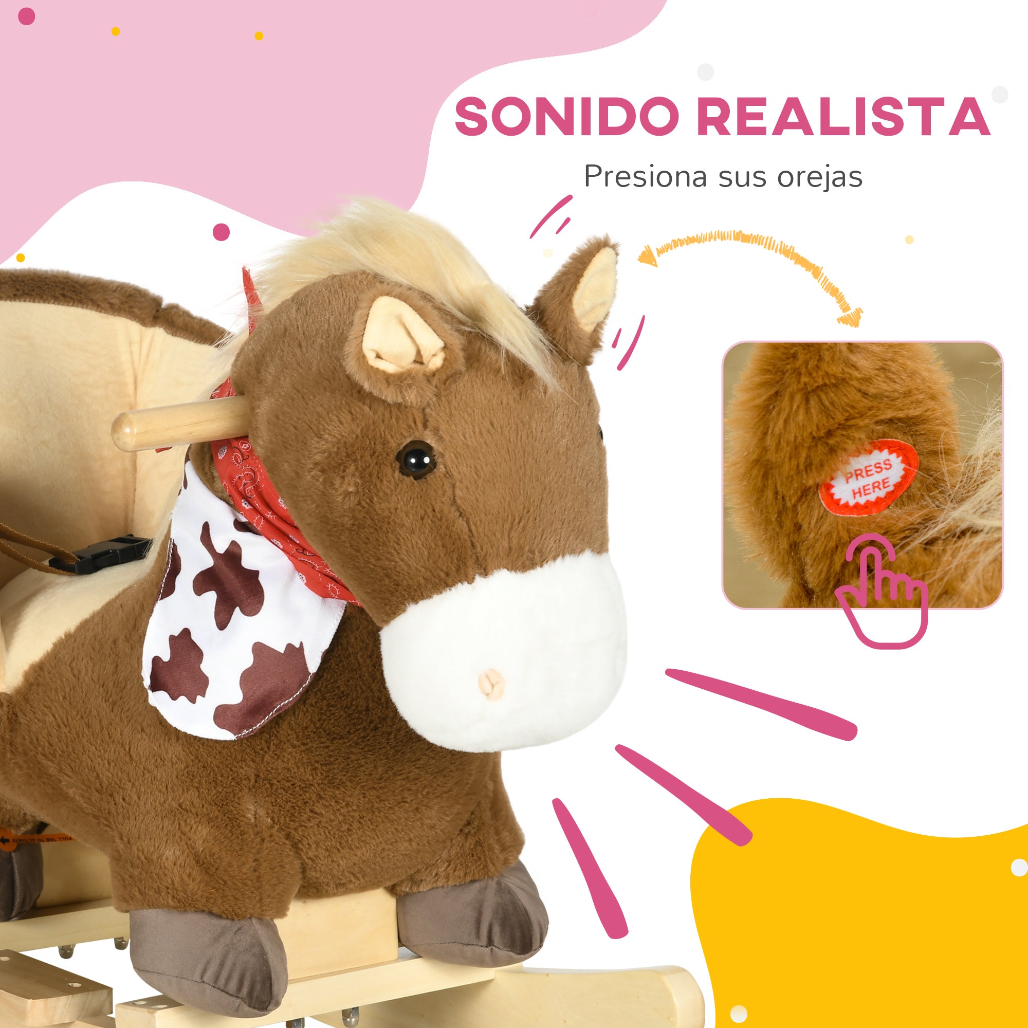 Rocking Horse for Babies 18-36 Months Rocking Horse with Animal Sounds Safety Belt Handlebar and Footrest Load 40 kg 60x33x50 cm Brown