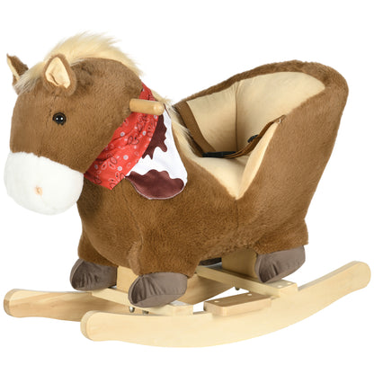 Rocking Horse for Babies 18-36 Months Rocking Horse with Animal Sounds Safety Belt Handlebar and Footrest Load 40 kg 60x33x50 cm Brown