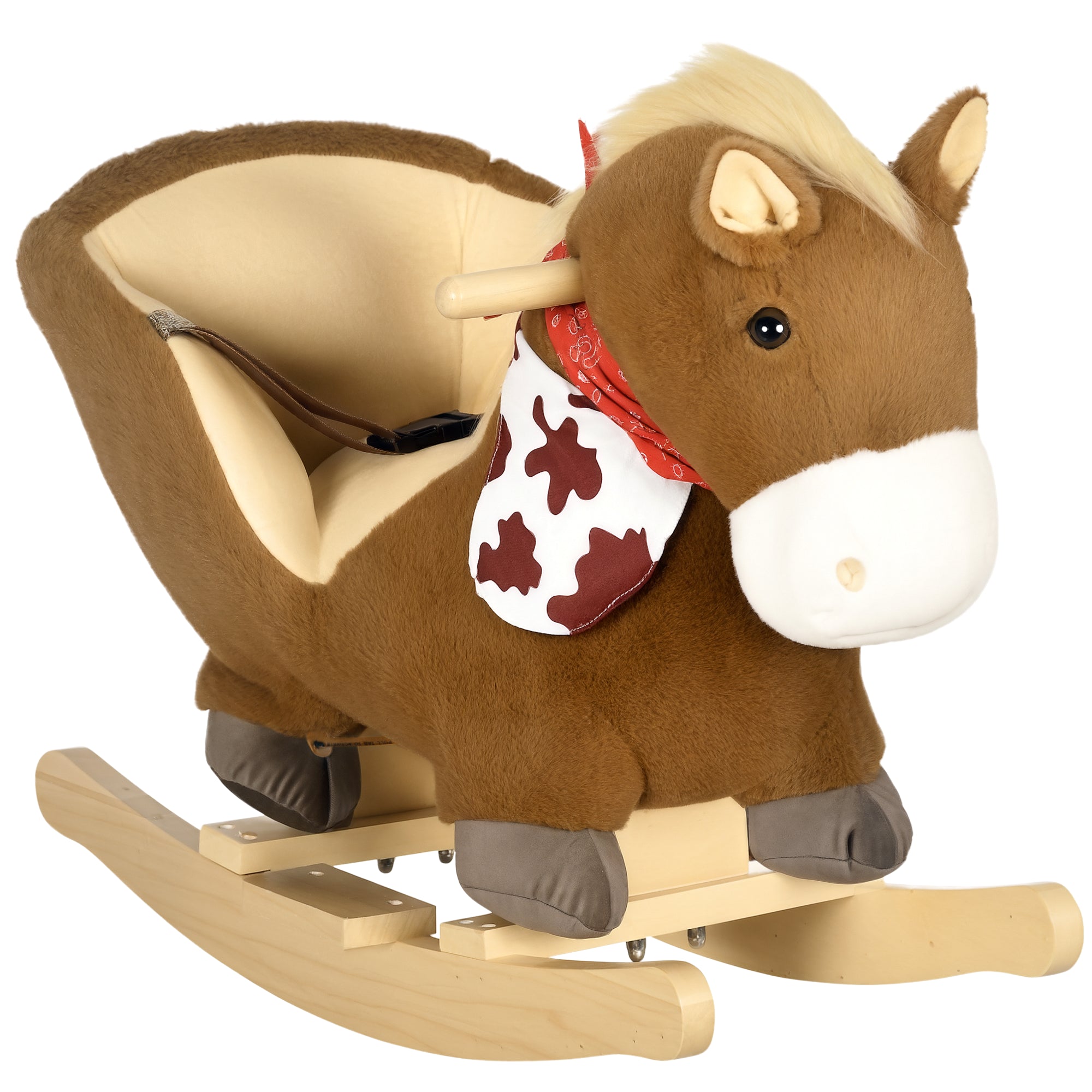 Rocking Horse for Babies 18-36 Months Rocking Horse with Animal Sounds Safety Belt Handlebar and Footrest Load 40 kg 60x33x50 cm Brown