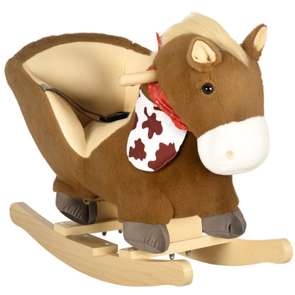 Rocking Horse for Babies 18-36 Months Rocking Horse with Animal Sounds Safety Belt Handlebar and Footrest Load 40 kg 60x33x50 cm Brown